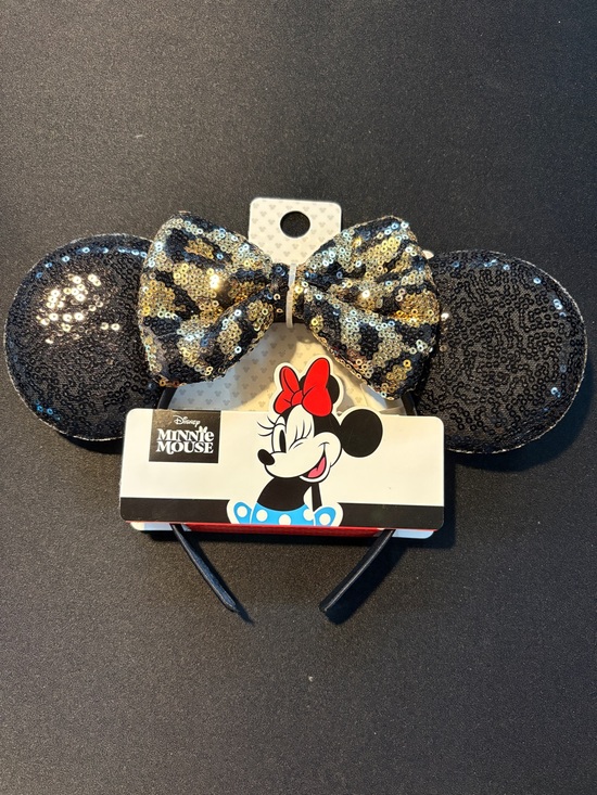 Disney Accessories - Disney Sequin Minnie Ear Headband with Gold & Black Leopard Bow